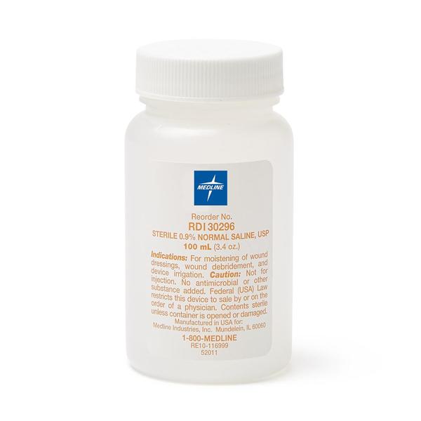 Saline 0.9% Irrigation Solution 100mL Sterile Plastic Pour Bottle 48/Ca